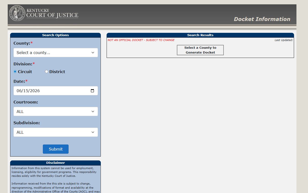 Kentucky docket portal for Mason County court records after arrest